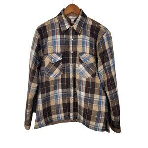 Vintage Hudsons Plaid Flannel Quilted Shirt Shacket Mens Medium Wool Blend Brown